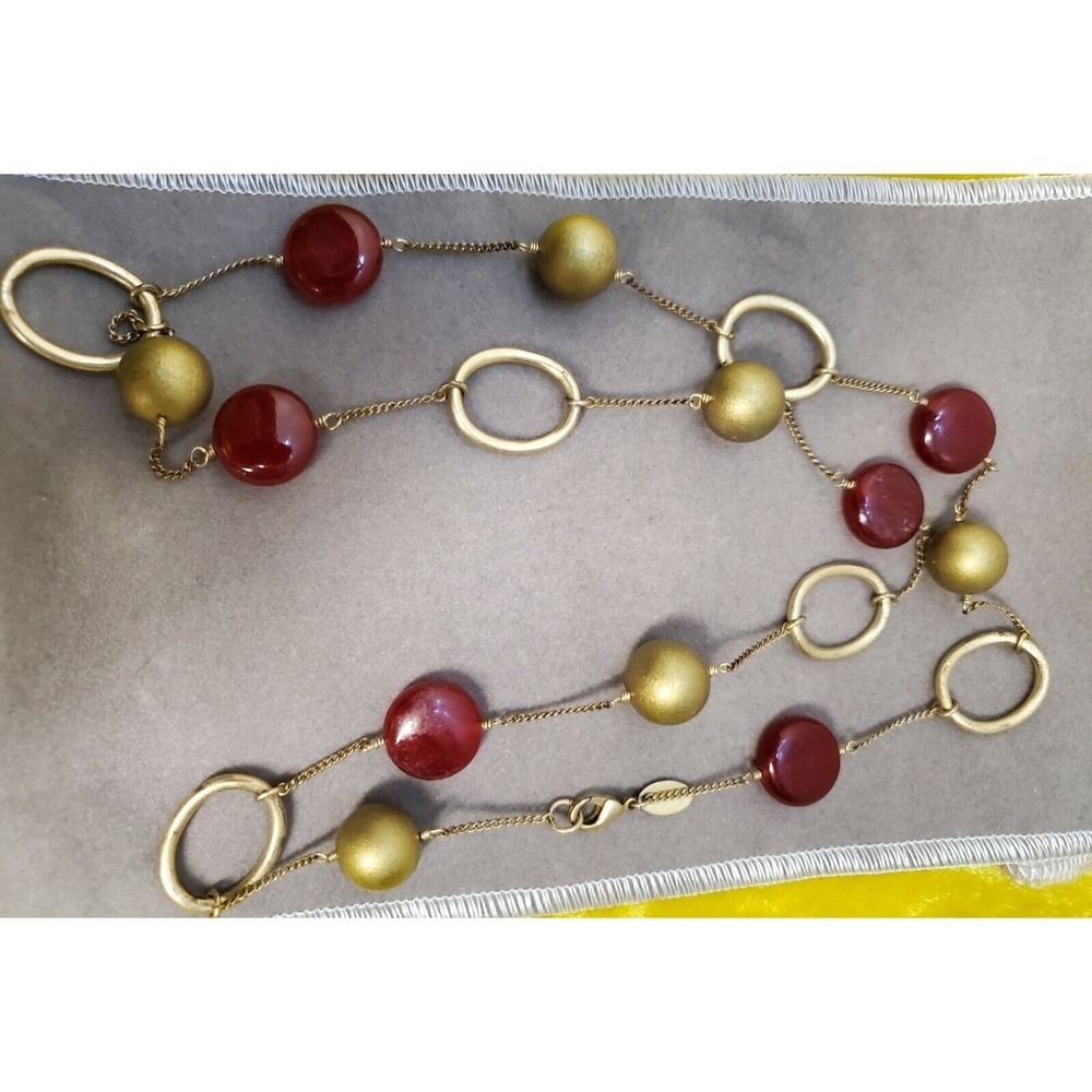 Signed Kiam Family, Red and Gold Tone Beaded Necklace with Bag.